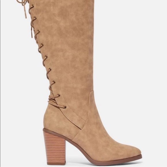 HustFab Brown Tuape Tan Lace me Up Lace-up tall boots - Picture 2 of 10